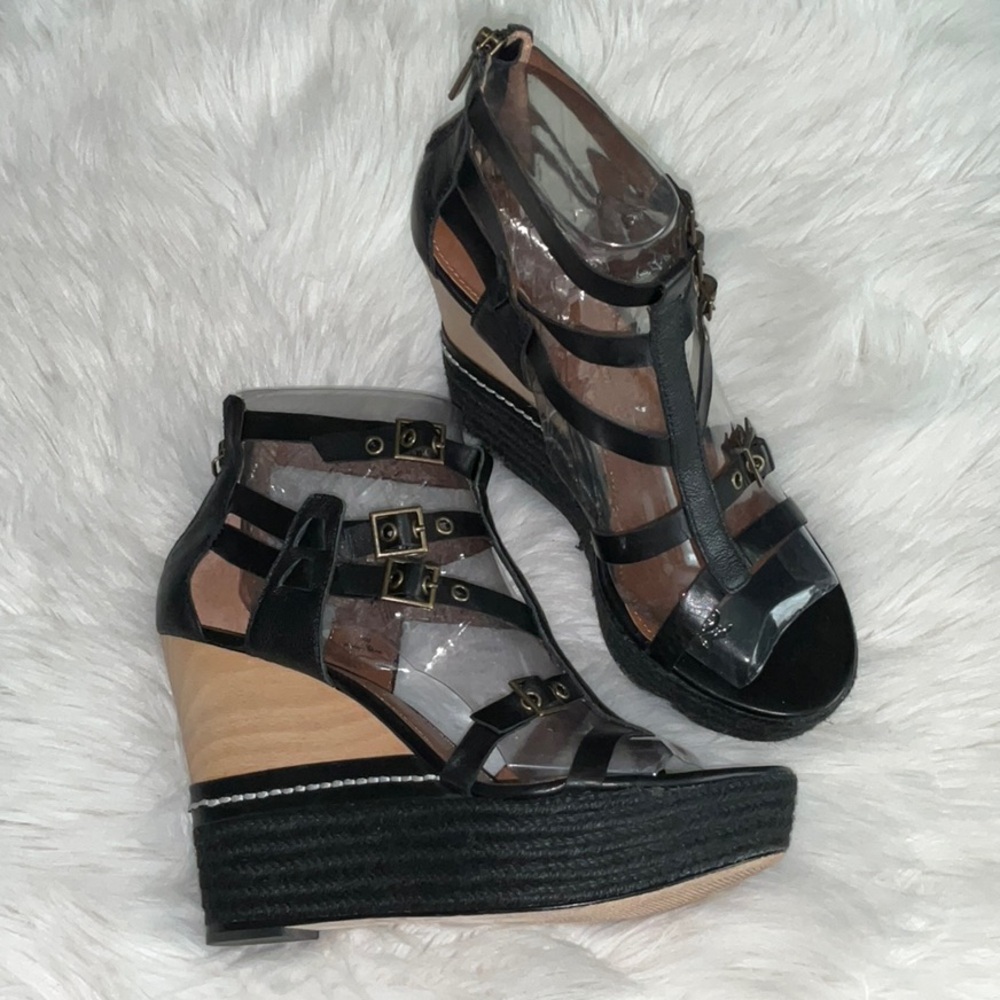 Black Strappy Wedge Sandals